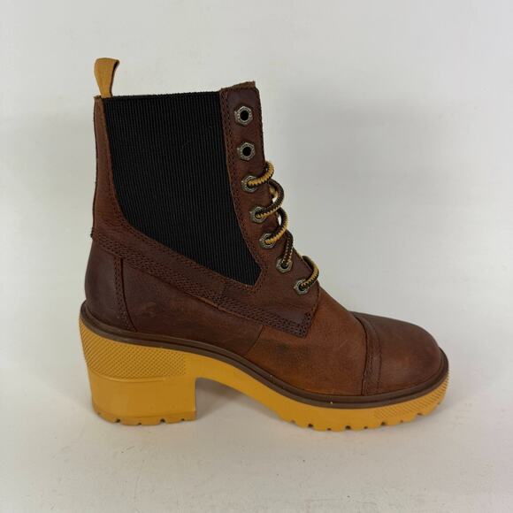 Timberland Silver Blossom Ankle Boot Women's 7.5 Brown Leather Lace-Up A21ZA - Picture 3 of 9